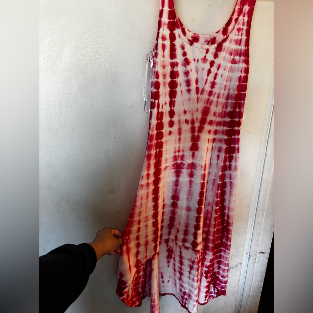 Andrew Marc Pink Tie Dye Sleeveless Hi Low Swing Dress NWT - Picture 9 of 10